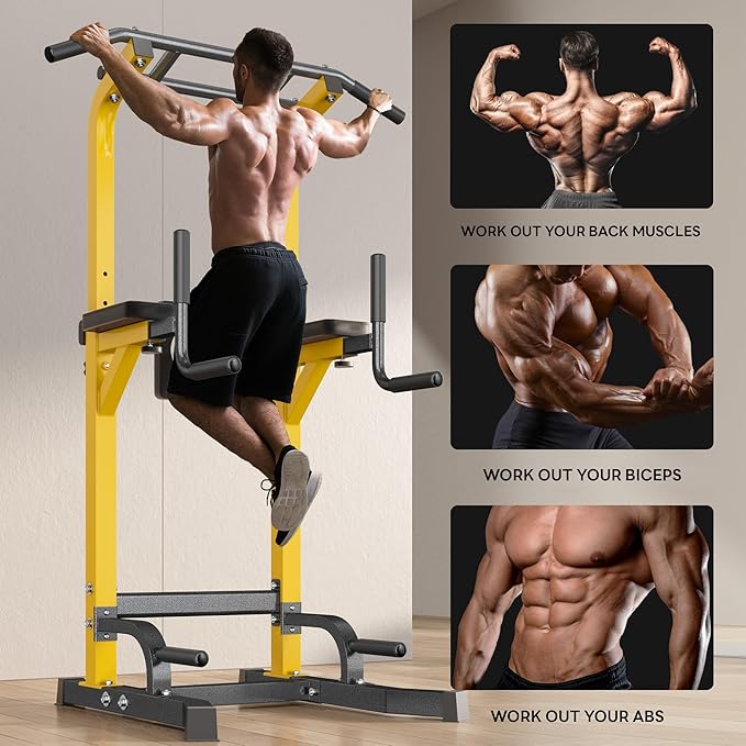 SogesPower Power Tower Pull Up Bar Station Multi-Function Pull Up Bar Stand for Home Gym, Adjustable Height Pull Up Dip Station Dip Bar Strength Training Fitness Equipment,Up to 500LBS