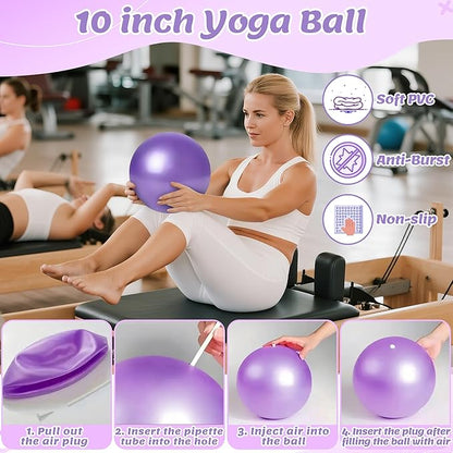 Pilates Equipment Set for Women - 12PCS Pilates Starter Accessories Kit with 10'' Ball, Magic Circle, Yoga Ring, Resistance Bands, Stretching Strap for Home Workout Exercise Beginner Essentials