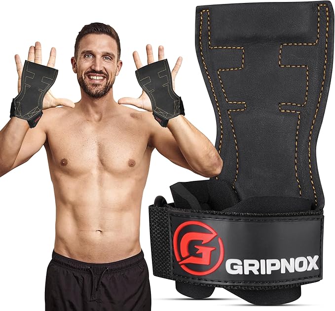 Premium Weight Lifting Grips & Straps for Deadlifts & Powerlifting – Anti-Slip Leather and Rubber Grip with Padded Wrist Wrap Support –