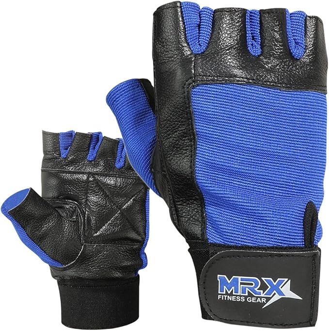 MRX Weight Lifting Leather Gloves Gym Fitness Training Glove with Long Wrist Strap