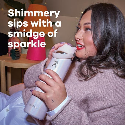 Hydro Flask Water Bottle - Insulated Stainless Steel - Wide Straw Lid, Non-Spill, Leakproof in 24 Oz Glimmer Cream