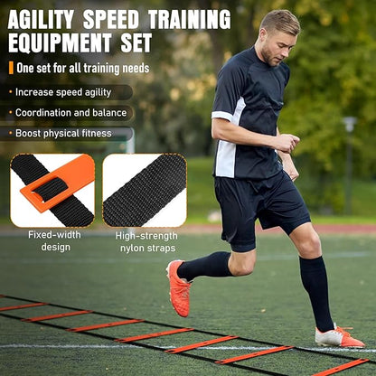 Agility Ladder, Agility Speed Training Equipment Set, 20ft Speed Ladder, 12 Soccer Cones, 4 Hurdles, Jump Rope, Running Parachute, Soccer Football Basketball Training Equipment Accessories