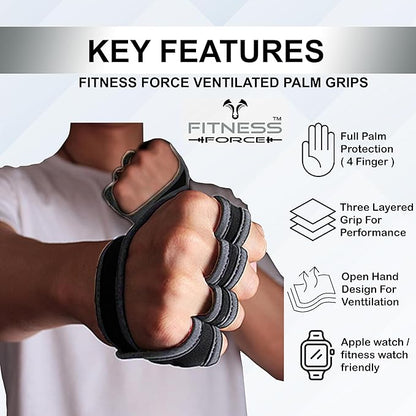 FITNESS FORCE Workout Gloves for Men & Women Partial Weight Lifting Gloves Non-Slip Gym Grip for Weight Lifting Calluses Guard Fingerless Exercise Gloves with Full Palm Protection