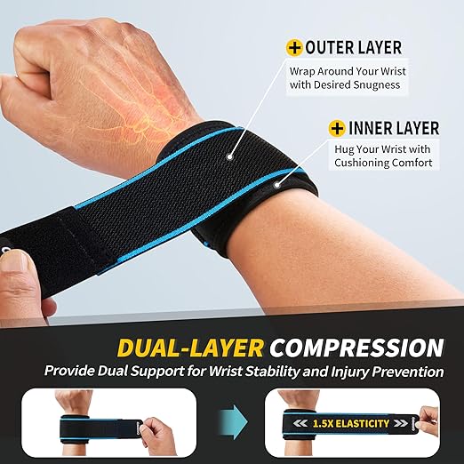 CAMBIVO Wrist Wraps for Men and Women 2 Pack, Adjustable Compression Wrist Brace for Carpal Tunnel, Wrist Support, Pain Relief, Lifting Straps Wrist Bands for Fitness, Weightlifting, Gym Workout