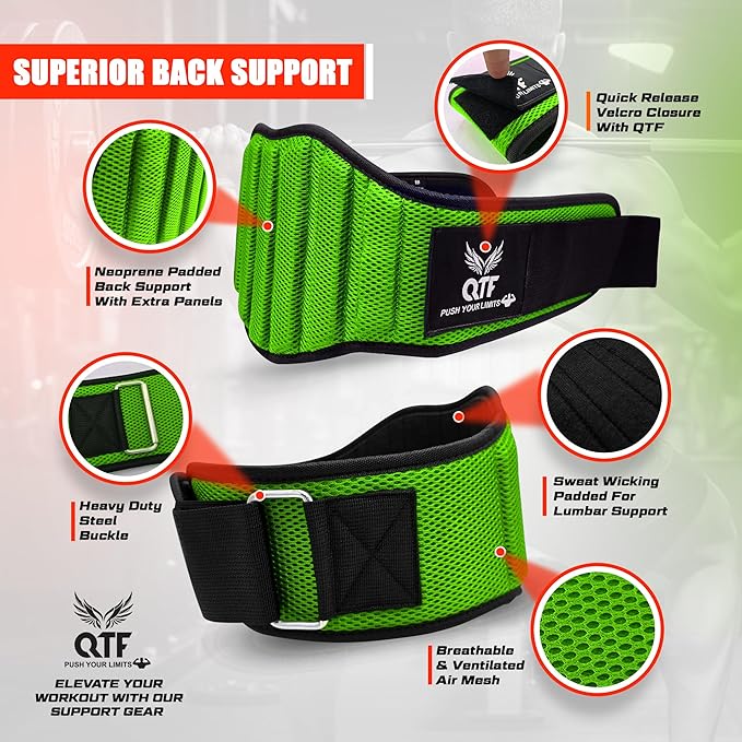 QTF Fitness Neoprene Weight Lifting Belt - Adjustable 6" Gym Support for Stability & Lumbar Support - Sweat Resistant Weightlifting Belt for Men & Women for Squats, Deadlifts & Bench Presses