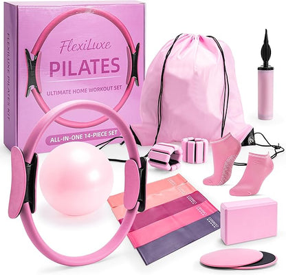 14-Piece Pilates Kit for Home Workouts | Pilates Equipment Workout Set | Resistance Bands | Pilates Ring | Pilates Ball | Yoga Blocks | Home Pilates Kit | Pilates Workout Set | Home Pilates