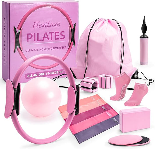 14-Piece Pilates Kit for Home Workouts | Pilates Equipment Workout Set | Resistance Bands | Pilates Ring | Pilates Ball | Yoga Blocks | Home Pilates Kit | Pilates Workout Set | Home Pilates