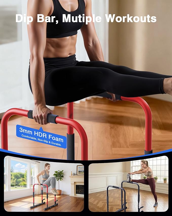 2026 Upgrade Adjustable 2-in-1 Dip Bar Station & Push Up Bars for Home Gym Calisthenics Equipment Parallel Bars with 420LB Stable Design, Functional Heavy Dip Stand,Black