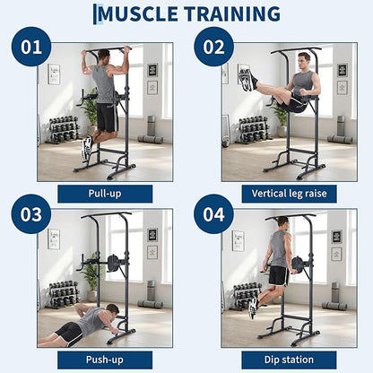 Multifunction Pull Up Bar Dip Station for Home Gym, Adjustable Height Power Tower, 880LBS Capacity Strength Training Equipment for Full Body Workout, Indoor Fitness Chin Up Bar for Men Women