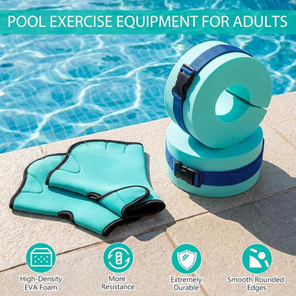 Water Aerobics Set for Aquatic Exercise 1 Pair Swimming Glove 2 Pcs Foam Swim Aquatic Cuffs Water Weights Pool Resistance Fitness Equipment for Swimming Training Workouts