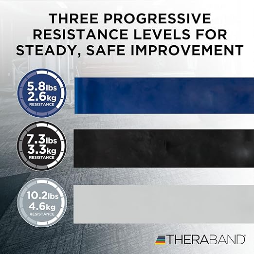 THERABAND Resistance Bands Set, Advanced Kit, Blue, Black, Silver, Latex Elastic Bands for Exercise & Physical Therapy, Strength Training Bands for Upper & Lower Body Fitness