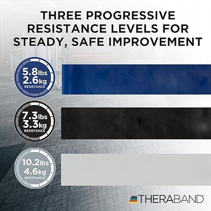 THERABAND Resistance Bands Set, Advanced Kit, Blue, Black, Silver, Latex Elastic Bands for Exercise & Physical Therapy, Strength Training Bands for Upper & Lower Body Fitness