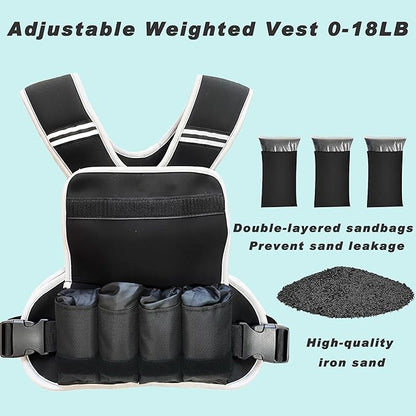 Adjustable Weighted Vest for Women and Men, 0-10lb/0-18lb with Removable Weights, Neoprene Fabric, Reflective Stripe and Padded Shoulders for Walking and At-Home Cardio