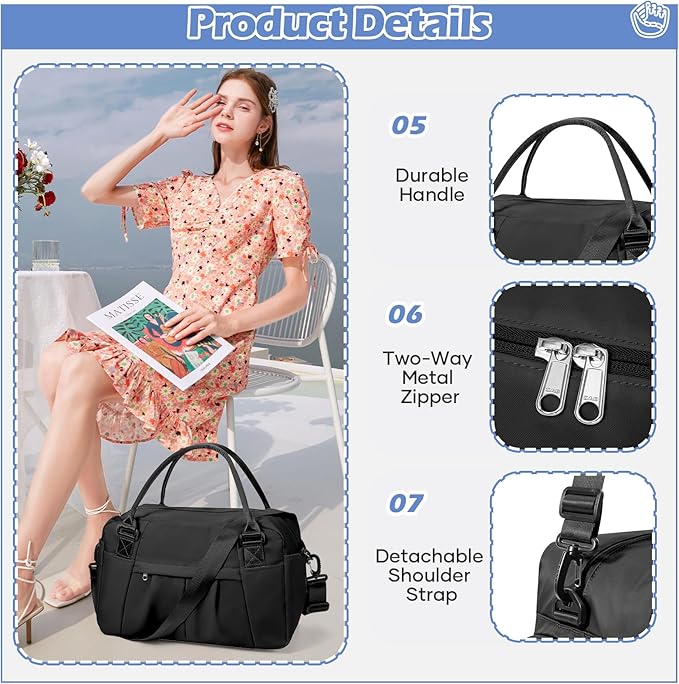 Small Black Gym Duffle Bag for Women Men with Shoe Compartment, Mini Cute Weekender Handbag Carry on Travel Bag for Airplane, Water Resistant Sports Yoga Tote Bag with Dry Wet Separated Pocket.