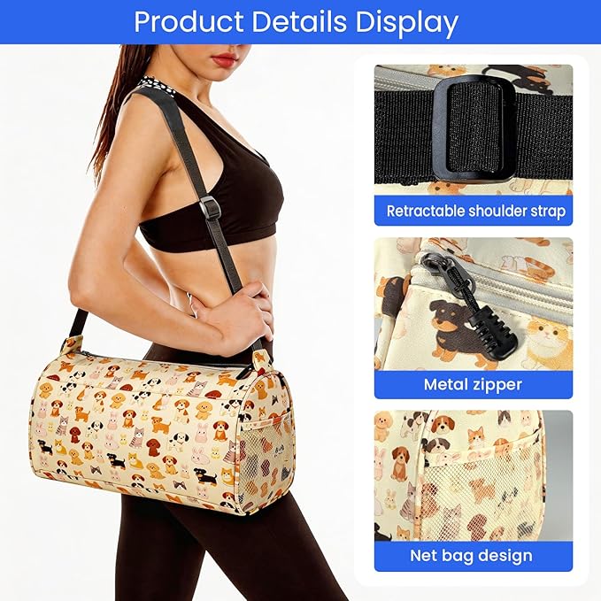C&F BOGMOST Small Gym Bag for Women & Men,Small Lightweight Duffel Bag Carry On Bags Mini Duffel Travel Bag Waterproof Sports Bags for Workout/Sport/Trave,Cute Puppy