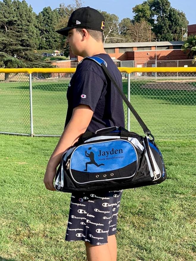 Personalized SportS Duffel Bag With Custom Name & Text - Soccer Female Blue