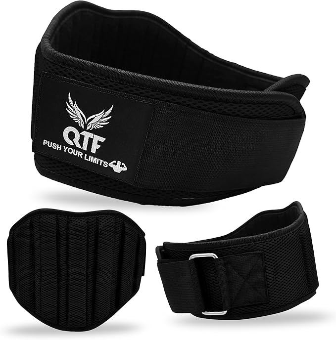 QTF Fitness Neoprene Weight Lifting Belt - Adjustable 6" Gym Support for Stability & Lumbar Support - Sweat Resistant Weightlifting Belt for Men & Women for Squats, Deadlifts & Bench Presses