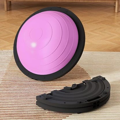 Vtory Foldable Balance Ball, Upgrate Half Ball Balance Trainer, 1300 lbs Capacity Stability Ball, 23.5 Inch Yoga Half Ball, with Resistance Band & Foot Pump, No-slip Blue Pink