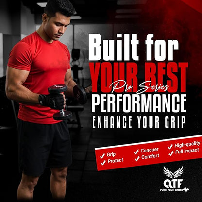 QTF Weight Lifting Gym Workout Gloves with Long Wrist Strap, Fingerless Gym Gloves for Men & Women, Full Palm Protection, for Weightlifting, Training, Fitness, Hanging