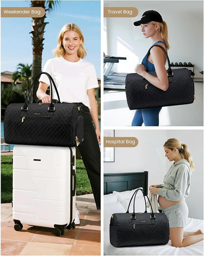 LOVEVOOK Travel Duffle Bag, Weekender Bag for Women with Toiletry Bag, Carry on Overnight Bag with Shoe Compartment, Gym Duffel Bag with Wet Pocket, Mommy Hospital Bags for Labor and Delivery