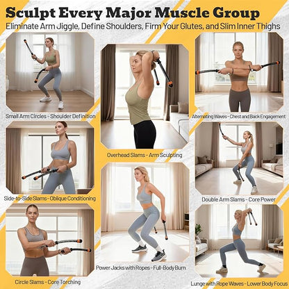 Ropeless Battle Ropes with Adjustable Weights, Easy-to-Carry Silent Fitness Tool for Total-Body Sculpting, Cardio & Fat Burn, Home Gym Strength Equipment for Core, Arms and Glutes - Black