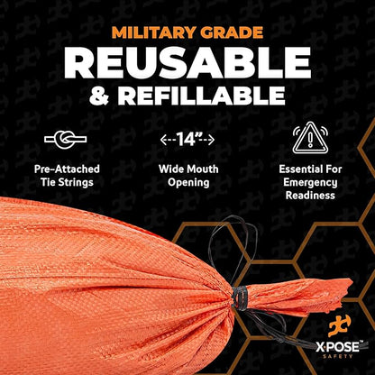 Xpose Safety Heavy Duty Sand Bags with Tie Strings – Empty Woven Polypropylene Sandbags for Hurricane Flood Protection, 50 lb Capacity, 14" x 26", Orange, Bulk Half Pallet Pack of 7500