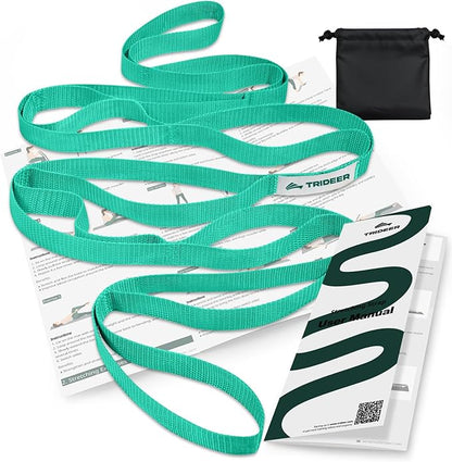 Trideer Stretching Strap with Loops & Leg Lifter, Non-Elastic PT-Style Physical Therapy Strap for Knee Replacement Rehab, Hamstring, Calf & Back Stretcher Mobility, Hip, Shoulder & Yoga