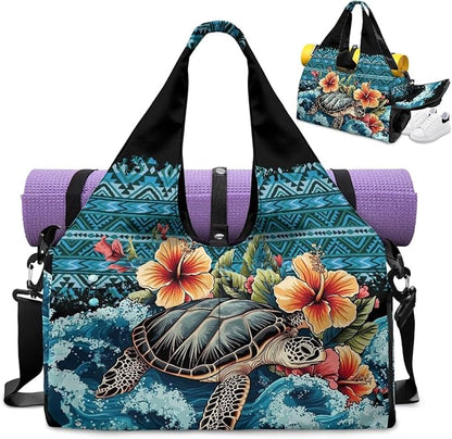 Gym Bag with Yoga Mat Holder Large Tote Bag With Multi Pockets for Women Men Dry Wet Separated Pocket Carryall Yoga Tote Bag for Pilates Travel Workout Office