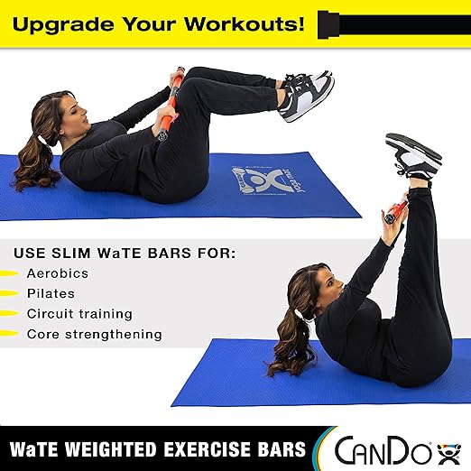 CanDo Slim WaTE Bar 7lb Black, Total Body Workout Weighted Exercise Bar for Strength Training, Toning, and Physical Therapy