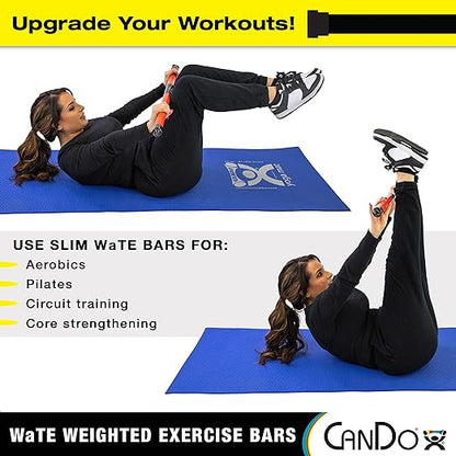 CanDo Slim WaTE Bar 7lb Black, Total Body Workout Weighted Exercise Bar for Strength Training, Toning, and Physical Therapy