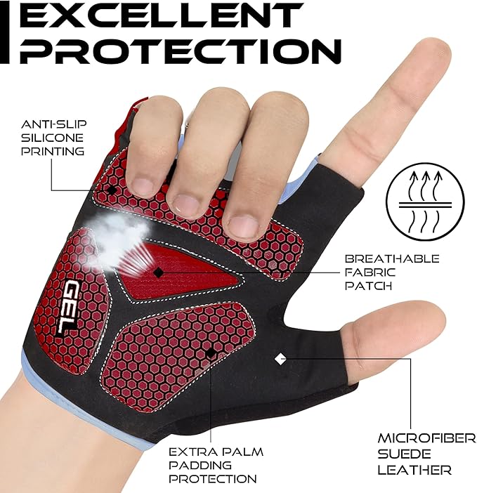 BEAST RAGE Half Finger Cycling Gloves for Men Women, Gel Padded Anti-Slip Shock Absorbing Weight Lifting Gym Gloves Cycle Mountain Bike Gloves for MTB, Biking, Hiking