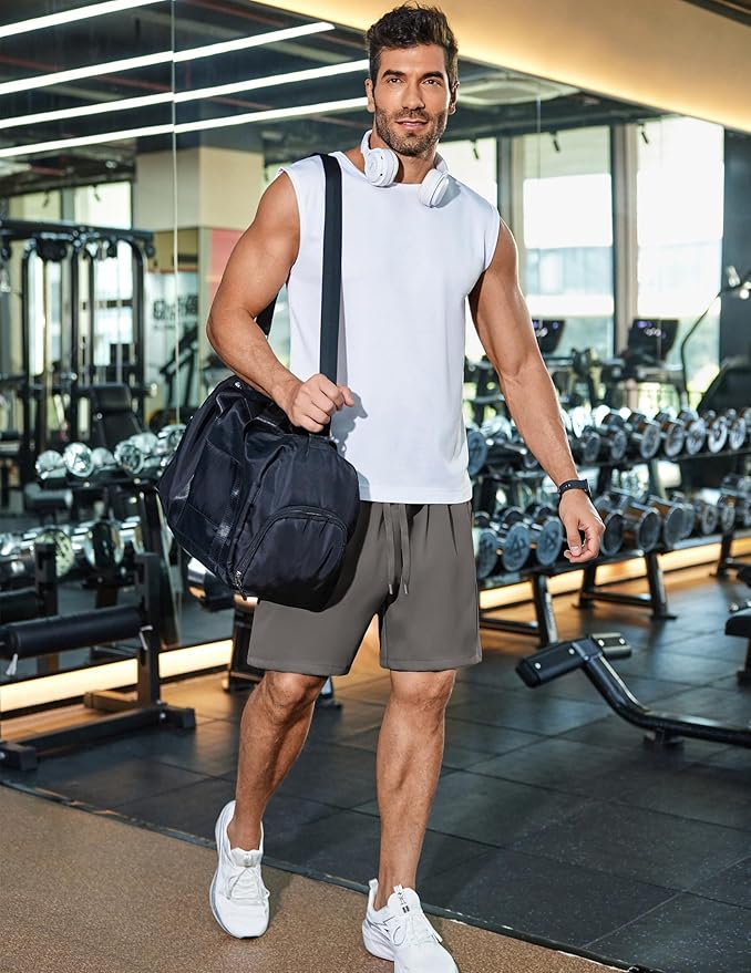 PINSPARK Men's Gym Workout Shorts - 7" Quick Dry Running Athletic Shorts with Towel Loop and Zipper Pockets