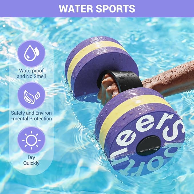 Sportneer Water Weights Aquatic Exercise Dumbbells Water Dumbbell Aerobics Workouts Set of 2 EVA Foam Pool Weights Dumbbells Set Aqua Fitness Barbells Equipment for Water Aerobics Weight Loss