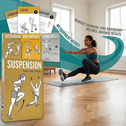 Bodyweight & Dumbbell & Suspension1 Workout Cards - 150 Large 5"x3.5" Exercise Cards with 36 Strength Moves, Home & Gym Fitness Cards for Men & Women, Beginner Fitness Guide