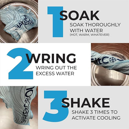SHAKEitCOOL Original Cooling Towel – Be Cool in Style - Heat Relief, Soft, Lightweight, Sun Protection, Easy Clean - Perfect for Biking, Running, Yoga, Gym, Gardening - Black Tread