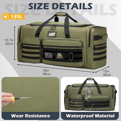 135L Large Duffle Bag, Heavy Duty Duffle Bag for Travel, Extra Large Sports Gym Equipment Bag for Soccer Baseball Basketball Hockey Football, Green
