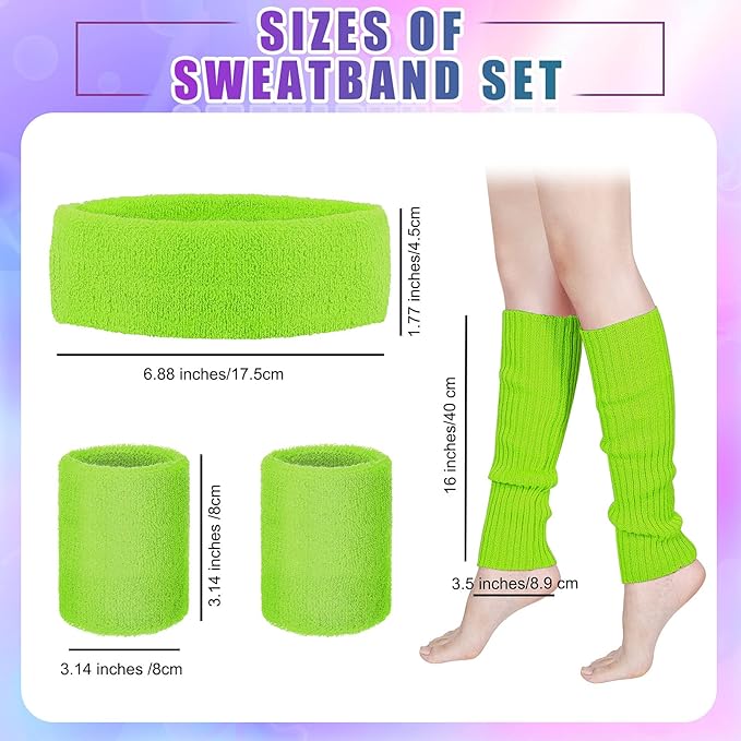 SATINIOR 80s Women Workout Outfit Neon Leg Warmer Headband Wristbands Fanny Pack Set 80s Accessories for Yoga Running