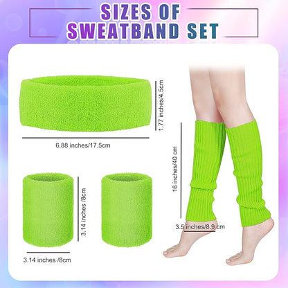 SATINIOR 80s Women Workout Outfit Neon Leg Warmer Headband Wristbands Fanny Pack Set 80s Accessories for Yoga Running