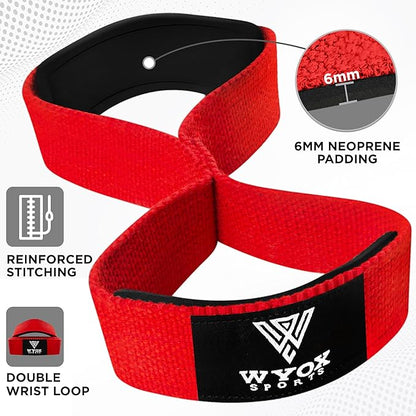 WYOX Figure 8 Weight Lifting Straps for Weightlifting Heavy Duty Deadlifting Workout Straps | Wrist Wraps Gym Equipment Gear Men Women PAIR