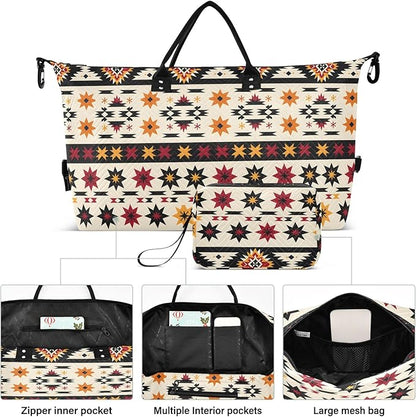 Weekender Bags Travel Duffel Gym Bag Indian Aztc Western Carry on Overnight Tote Bag with Toiletry Bag for Airplane Travel Trip Gym Yoga
