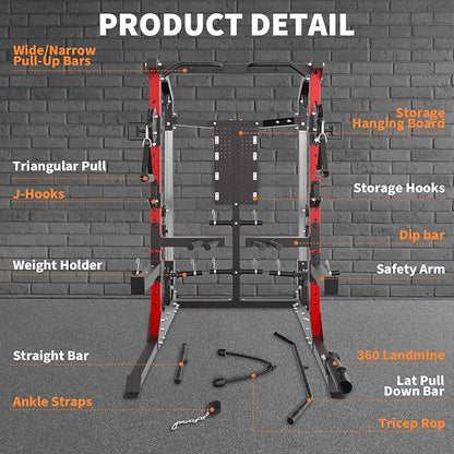 Power Cage, 2000LB Power Rack with Independent Dual Pulley System, Multi-Function Home Gym Workout Machine for Stability & Strength Training