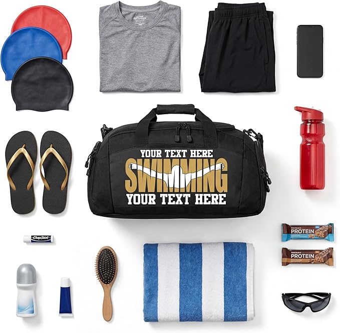 Personalized Swim Team Duffel Bag with Custom Name – Waterproof Swimming Gear Bag for Youth & Adults – Large Pool Bag with Shoe Compartment & Wet Pocket