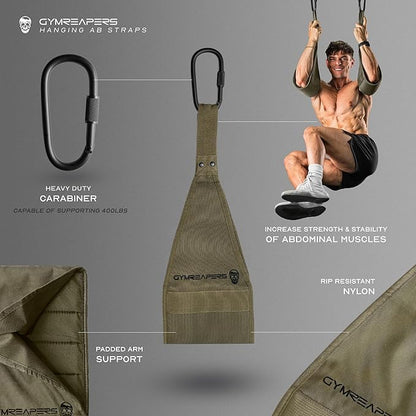 Gymreapers Hanging Ab Straps for Pull-Up Bar — Hang Bar Assist Strap & Strength Workout Exercise Equipment, Padded Adjustable Arm Supports with 2 Steel Carabiners for Leg Raises, Abdominal & Core Training