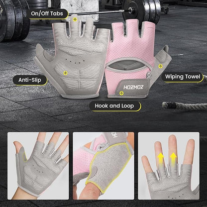 Ventilated Weight Lifting Gloves, Thick Padded Workout Gym Gloves with Full Palm Protection & Grip & Shock Absorption for Women & Men's Fitness Exercise Training