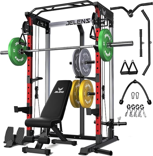 C21 Power Cage, 2000LBS Multi-Function Power Rack with Independent Dual Pulley System, All-in-One Squat Rack for Cable Crossover, Home Gym Workout Machine