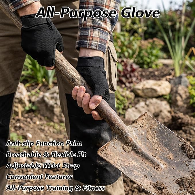 Fingerless Workout Gloves, Anti-Slip Half-Finger Work Glove Lightweight Breathable Gym Gloves FingerlessGloves for Driving Sports Cycling Working Training Motorcycle Fishing