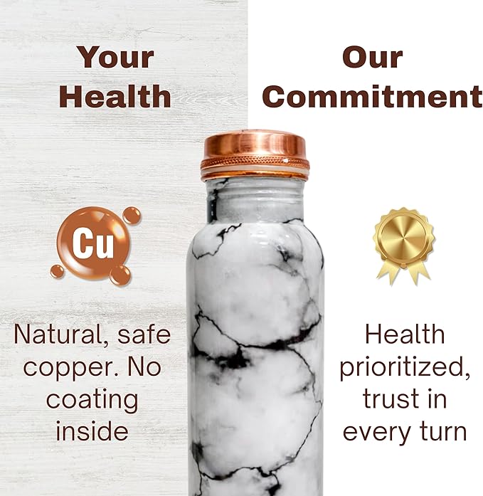 Meena Pure Copper Water Bottle for Drinking 34 oz Leak Proof Lid Bottle for Yoga Gym Office Home and Travel (Classic)