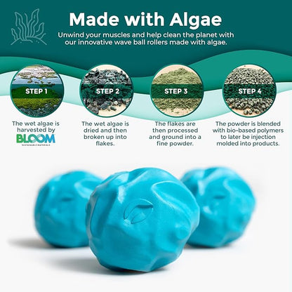 Oceanfoam Wave Massage Ball Roller – Textured Lacrosse Ball for Plantar Fasciitis Relief, Muscle Knot Therapy, Myofascial Release – Travel Size Tool for Feet, Neck, Back Pain (Miami Blue) Pack of 3