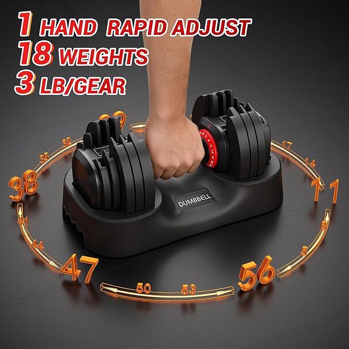 25LBS/56LBS Adjustable Dumbbell One-Hand Quick Adjust Weight Set, Anti-Slip Texture Handle, Full-Body Workout Equipment for Home Gym, Suitable for Men & Women