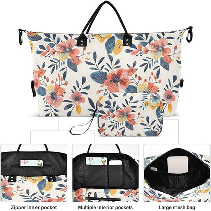 Weekender Bags Travel Duffel Gym Bag Florals Vintage Carry on Overnight Tote Bag with Toiletry Bag for Airplane Travel Trip Gym Yoga